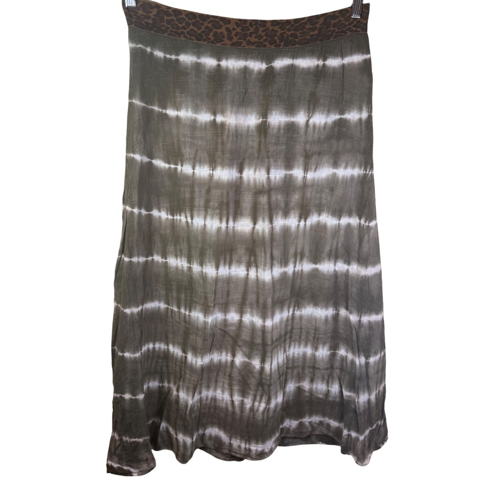 XCVi Women's Skirt Small Leopard Print Waist Tie Dye Olive Green Grunge Festival